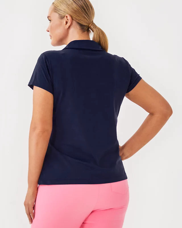 UPF 50+ Luxletic Frida Scallop Polo Top - True Navy