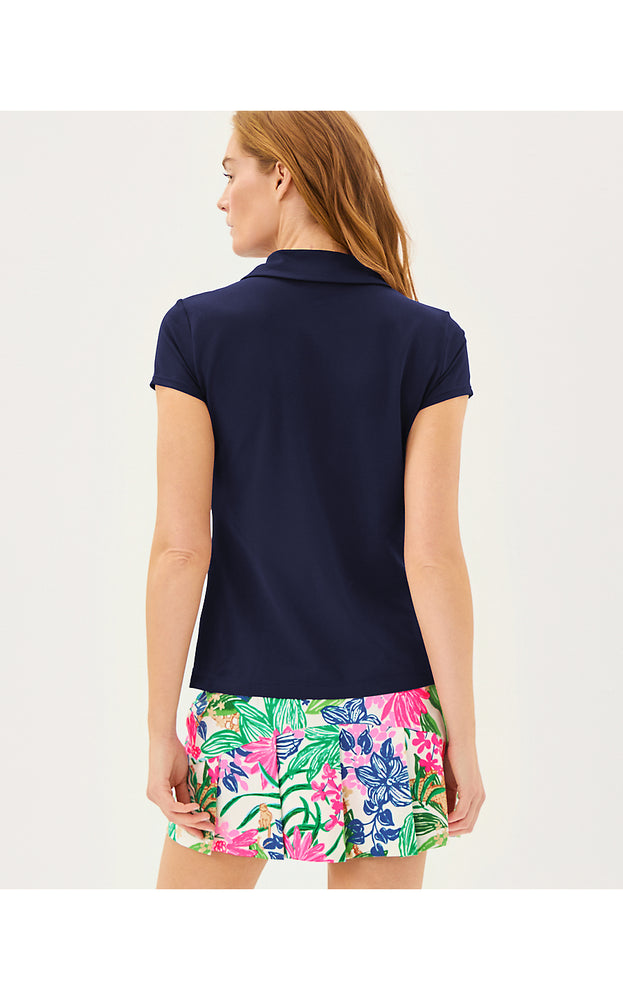 UPF 50+ Luxletic Frida Scallop Polo Top - True Navy