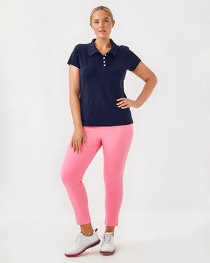 UPF 50+ Luxletic Frida Scallop Polo Top - True Navy