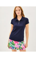 UPF 50+ Luxletic Frida Scallop Polo Top - True Navy