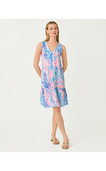 Lorina V-Neck Dress - Crew Blue Tint Kaleidoscope Coral
