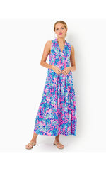 Malone Cotton Maxi Dress  - Blue Tang - Sitting Seaside