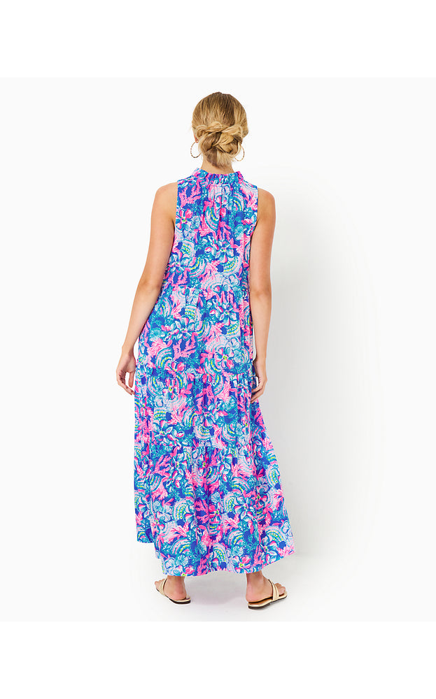 Malone Cotton Maxi Dress  - Blue Tang - Sitting Seaside