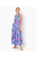 Malone Cotton Maxi Dress  - Blue Tang - Sitting Seaside