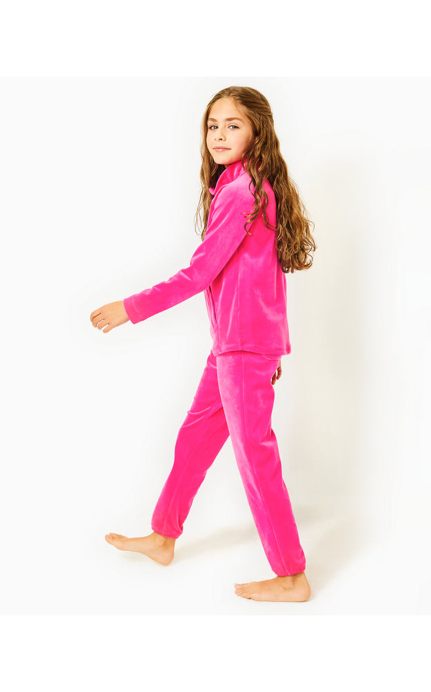 Girls Mini Mallie Velour Pant - Pink Palms