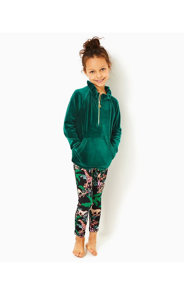 Girls Little Skipper Ruffle Velour Popover - Villa Green