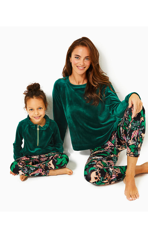 Girls Little Skipper Ruffle Velour Popover - Villa Green