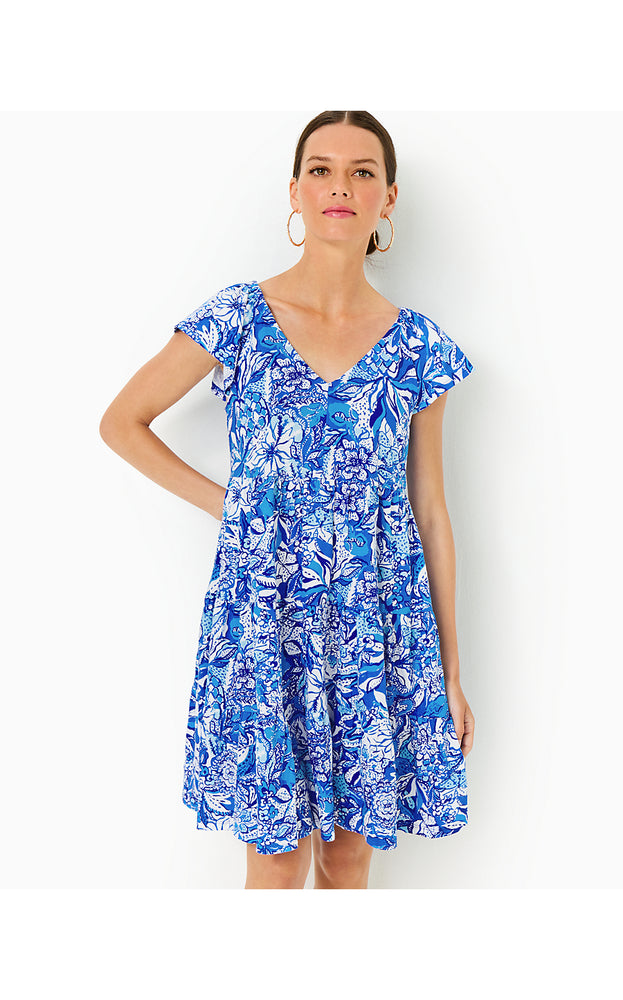 Kawai Flutter Sleeve Dress - Blue Tang - Flocking Fabulous