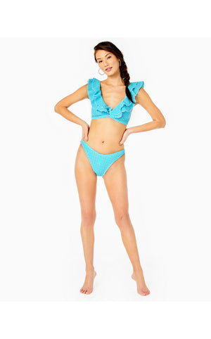 Pico High Cut Bikini Bottom - Turquoise Oasis Crinkle Gingham