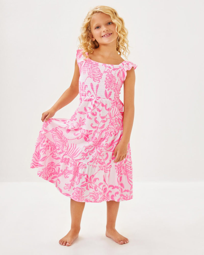 Girls Mini Jilly Midi Dress - Rousseau Pink Glisten In The Sun