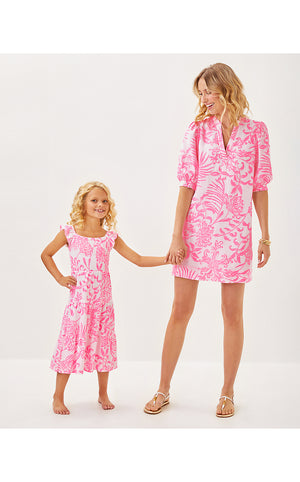 Girls Mini Jilly Midi Dress - Rousseau Pink Glisten In The Sun
