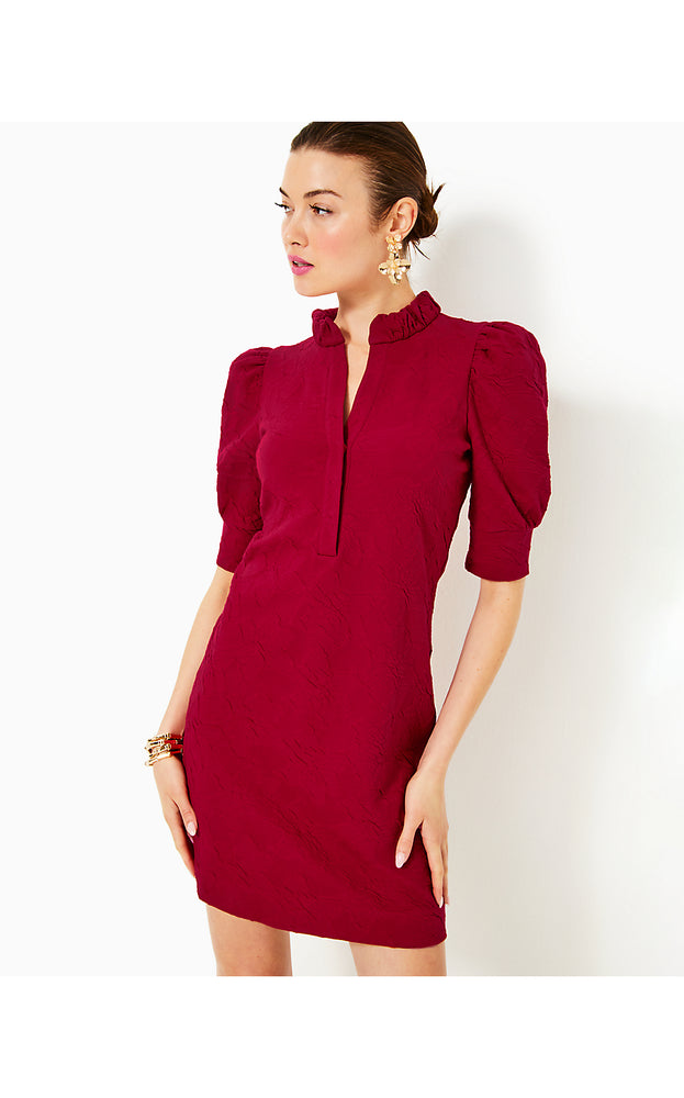 Elsey Popover Dress - Malbec Red - Knit Pucker Jacquard