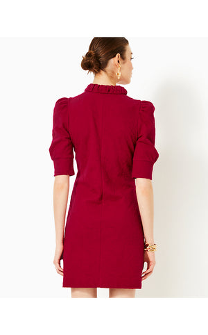 Elsey Popover Dress - Malbec Red - Knit Pucker Jacquard