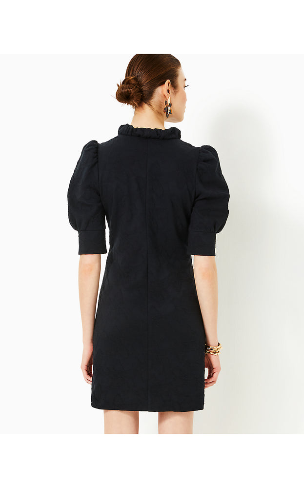 Elsey Popover Dress - Noir Knit Pucker Jacquard