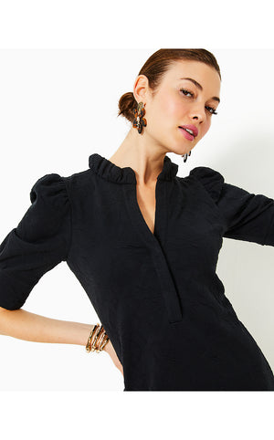 Elsey Popover Dress - Noir Knit Pucker Jacquard