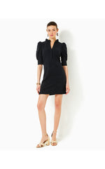 Elsey Popover Dress - Noir Knit Pucker Jacquard