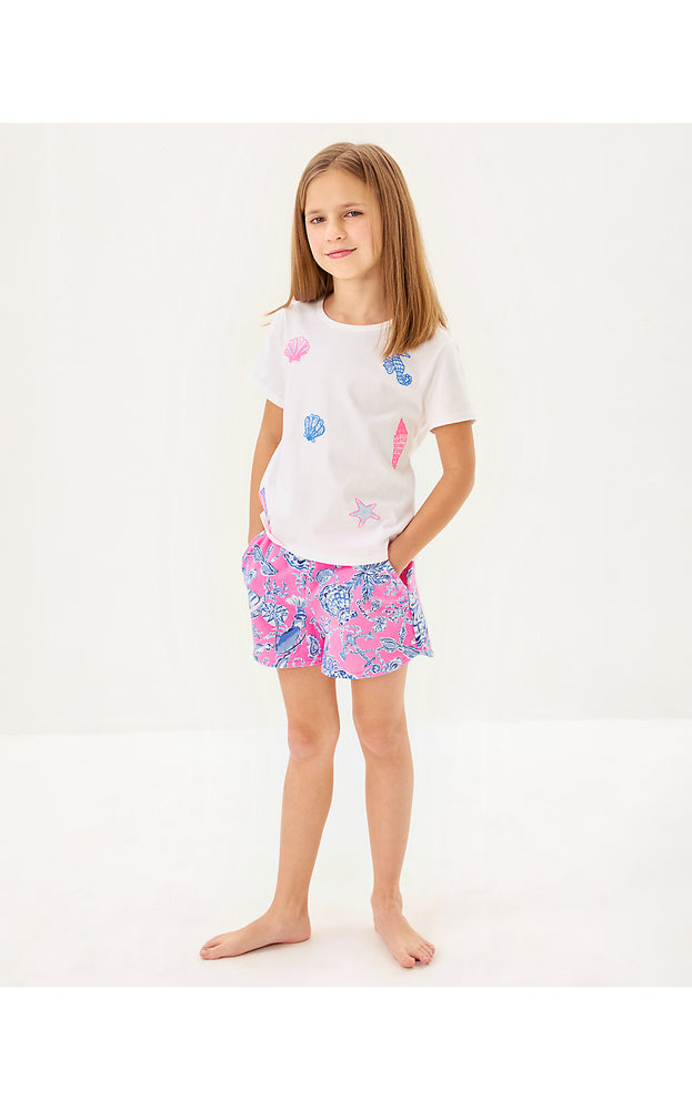 Girls Mini Rally Tee - Multi Cool As Shell Embroidery Childrens