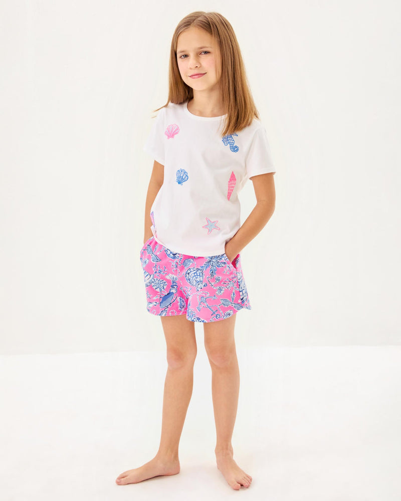 Girls Mini Rally Tee - Multi Cool As Shell Embroidery Childrens