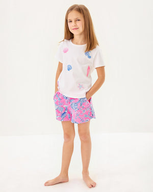 Girls Mini Rally Tee - Multi Cool As Shell Embroidery Childrens