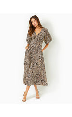 Clairanne Elbow Sleeve Maxi Dress - Macadamia - Big Pattern Play