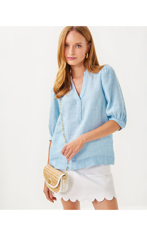 Mialeigh Linen Top - Blue Peri X Resort White