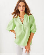 Mialeigh Linen Top - Jade Lime X Resort White