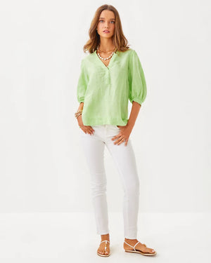 Mialeigh Linen Top - Jade Lime X Resort White