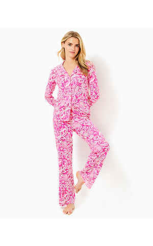 Pajama Knit Button-Up Top - Passion Fruit Pink Absolutely Flamazing