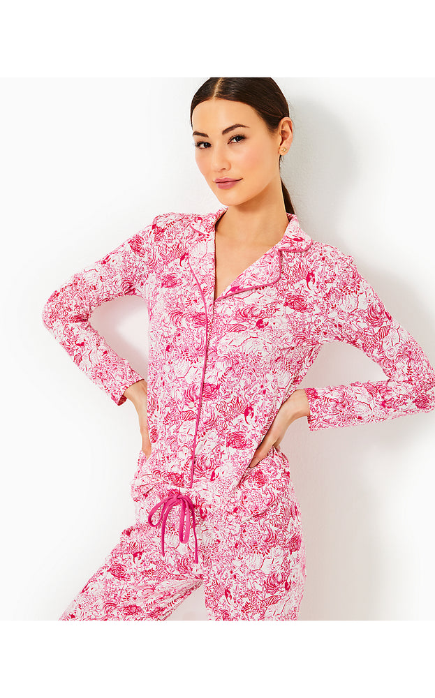 Pajama Knit Button-Up Top - Raspberry Rouge Animal Magnetism