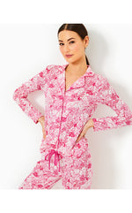 Pajama Knit Button-Up Top - Raspberry Rouge Animal Magnetism