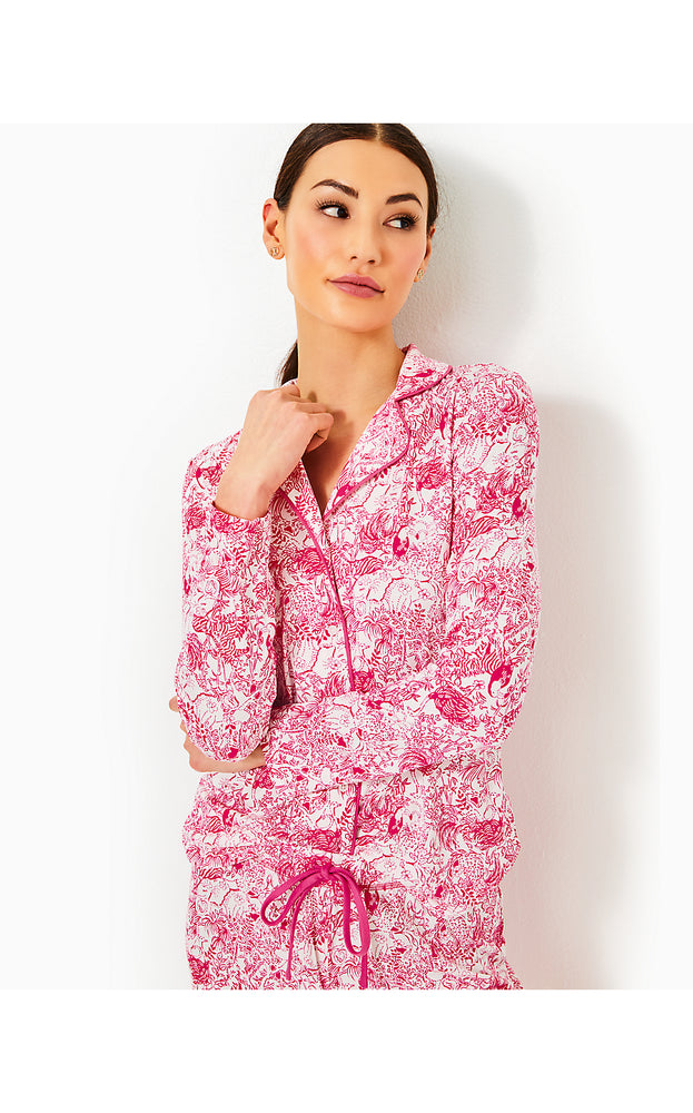 Pajama Knit Button-Up Top - Raspberry Rouge Animal Magnetism