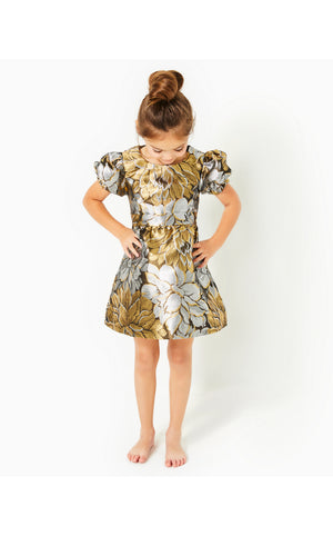 
            
                Load image into Gallery viewer, Girls Mini Priyanka Dress - Gold Metallic - Peony Parade Brocade
            
        