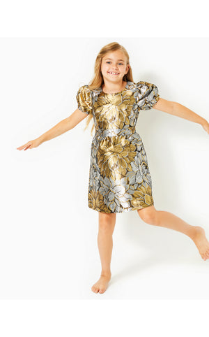 
            
                Load image into Gallery viewer, Girls Mini Priyanka Dress - Gold Metallic - Peony Parade Brocade
            
        