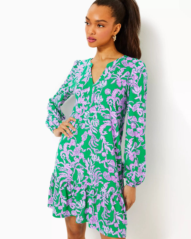 Alyssa A-Line Cotton Dress - Brazilian Green Salty Sandbar