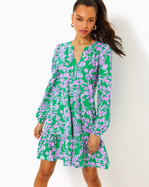 Alyssa A-Line Cotton Dress - Brazilian Green Salty Sandbar