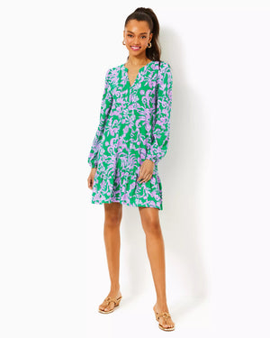 Alyssa A-Line Cotton Dress - Brazilian Green Salty Sandbar