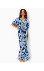 Wisteria V-Neck Maxi Dress - Low Tide Navy - Bouquet All Day Engineered
