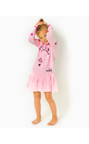 Girls Hani Cotton Sweater Dress - Heathered Peony Pink - Valentine Embroidery Children's