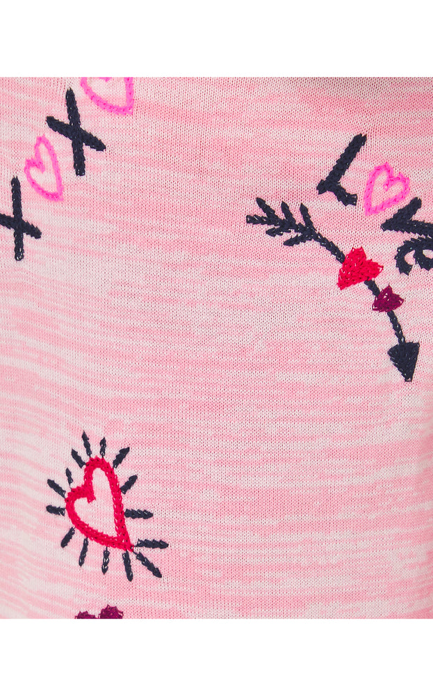 Girls Hani Cotton Sweater Dress - Heathered Peony Pink - Valentine Embroidery Children's