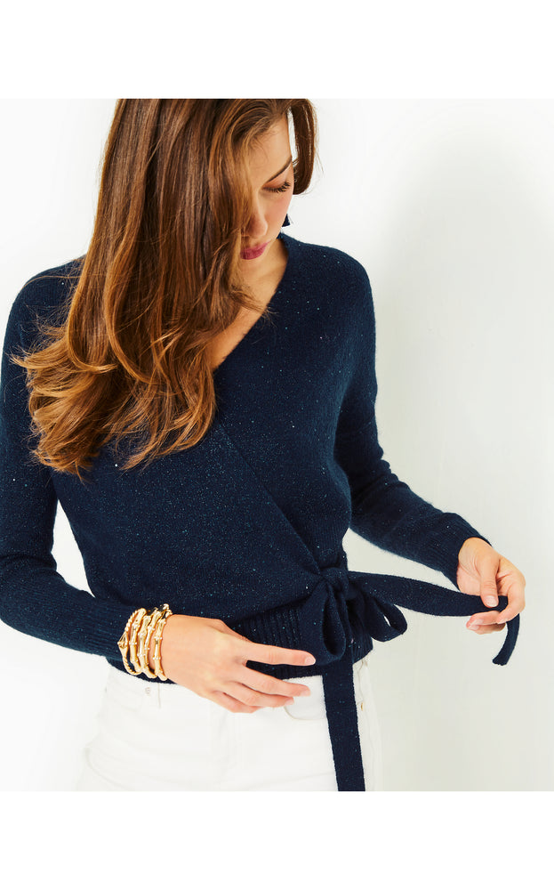 
            
                Load image into Gallery viewer, Dixie Wrap Sweater - Aegean Navy Metallic
            
        