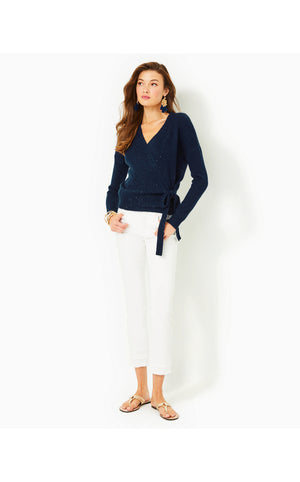 
            
                Load image into Gallery viewer, Dixie Wrap Sweater - Aegean Navy Metallic
            
        