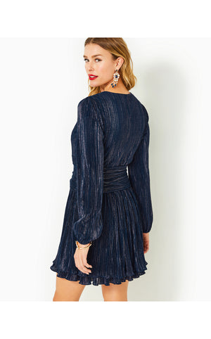 Jessamie Long Sleeve Dress - Low Tide Navy - Foil Printed Crinkle Woven