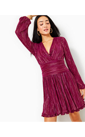 
            
                Load image into Gallery viewer, Jessamie Long Sleeve Dress - Mulberry - Foil Printed Crinkle Woven
            
        