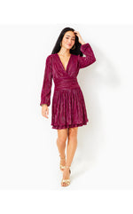 Jessamie Long Sleeve Dress - Mulberry - Foil Printed Crinkle Woven
