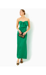 Carlynn Satin Maxi Bow Dress - Fiddle Leaf Green