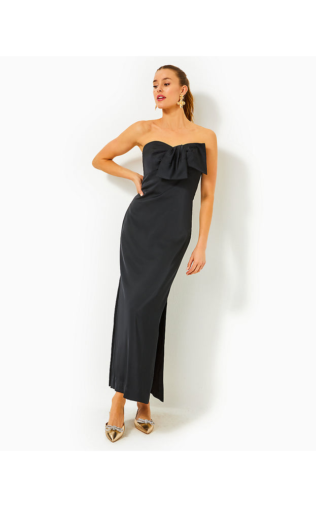 Carlynn Satin Maxi Bow Dress - Noir