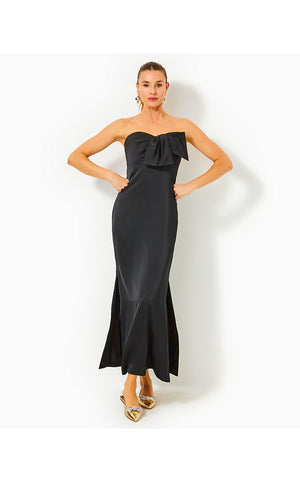 Carlynn Satin Maxi Bow Dress - Noir