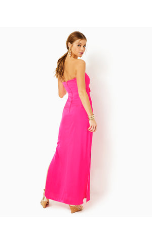 
            
                Load image into Gallery viewer, Carlynn Satin Maxi Bow Dress - Pink Palms
            
        