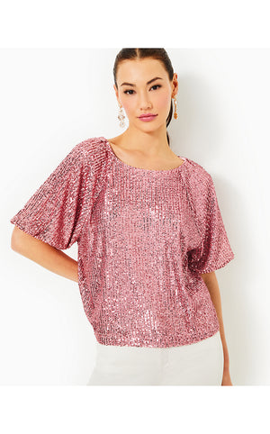 Cressida Sequin Knit Top - Conch Shell Pink Treasure Box Sequin Knit