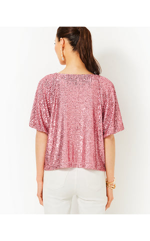 Cressida Sequin Knit Top - Conch Shell Pink Treasure Box Sequin Knit